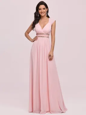 V-Neck Empire Waist Chiffon Maxi Long Wholesale Evening Gowns