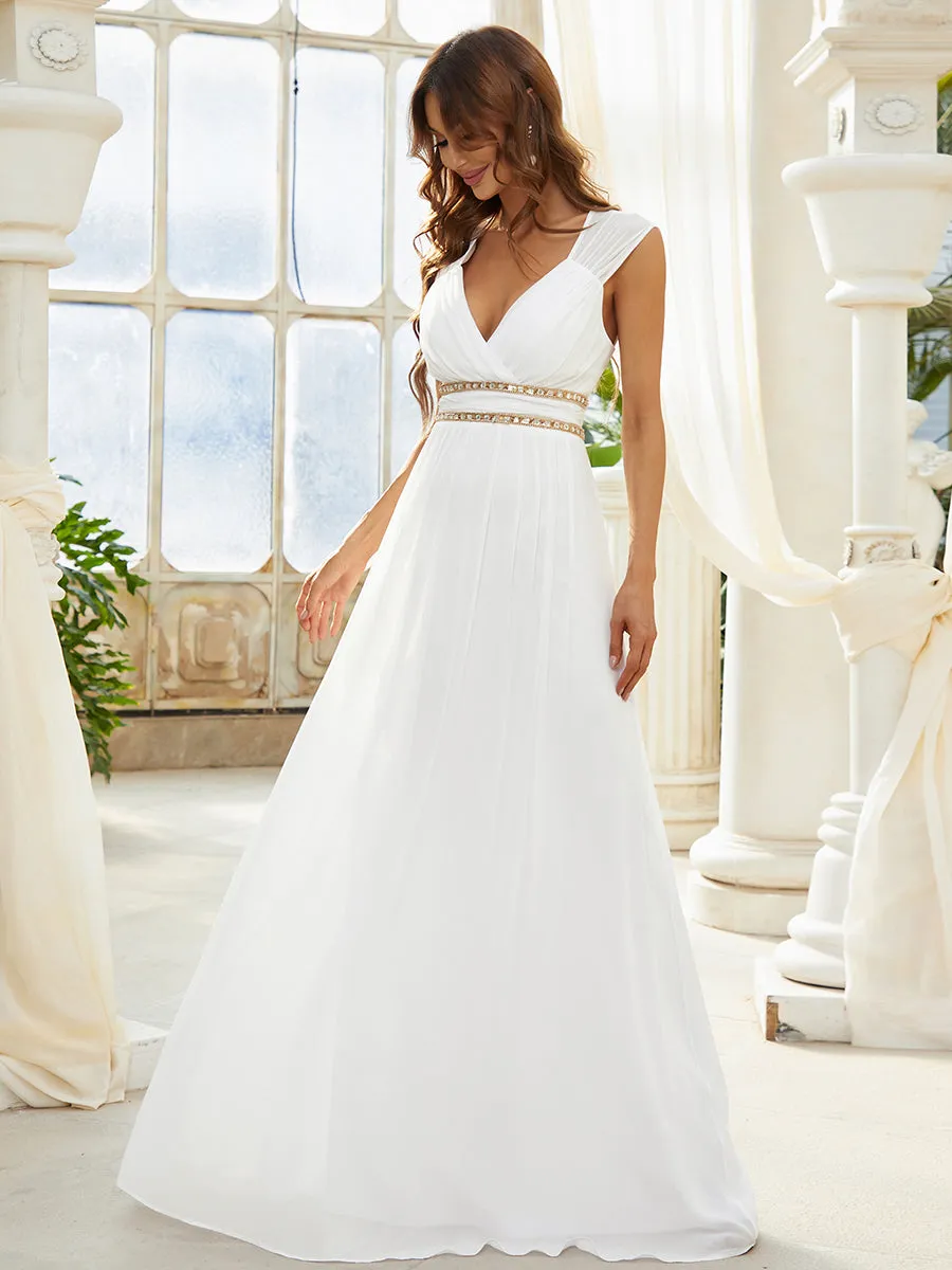 V-Neck Empire Waist Chiffon Maxi Long Wholesale Evening Gowns