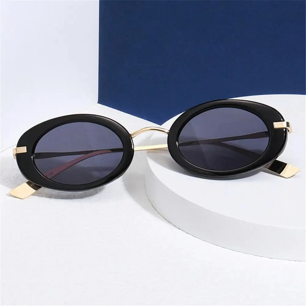 Vintage Y2K Hip Hop Sun Glasses Small Oval Sunglasses for Women Men Retro Punk Eyewear UV400 Shades
