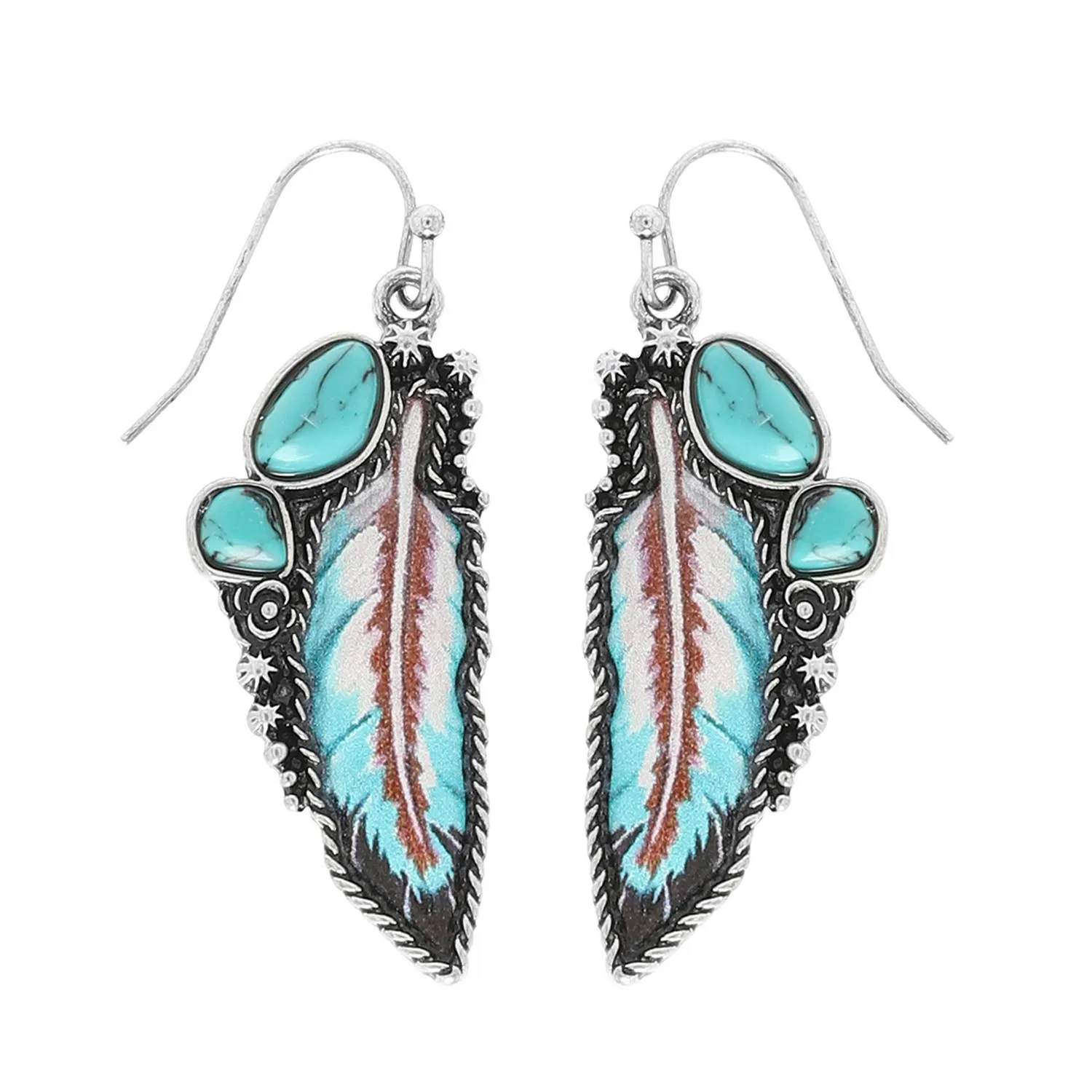 Western Turquoise Feather Earrings
