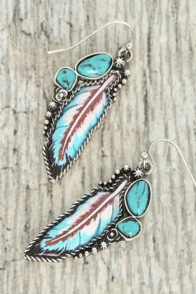Western Turquoise Feather Earrings