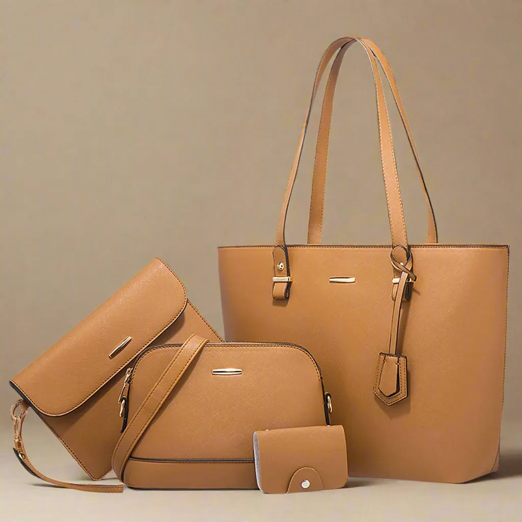 Women Trendy Retro Large Tote and Messenger Bag and Clutch and Wallet Fashionable Four Piece Set Crossbody Bags for Women Medium Size with Wallet