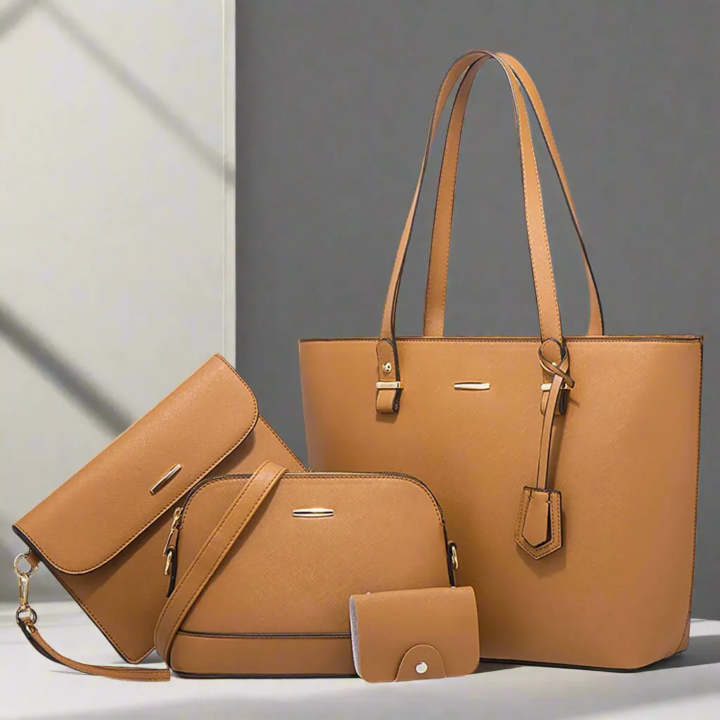 Women Trendy Retro Large Tote and Messenger Bag and Clutch and Wallet Fashionable Four Piece Set Crossbody Bags for Women Medium Size with Wallet