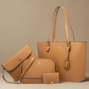 Women Trendy Retro Large Tote and Messenger Bag and Clutch and Wallet Fashionable Four Piece Set Crossbody Bags for Women Medium Size with Wallet