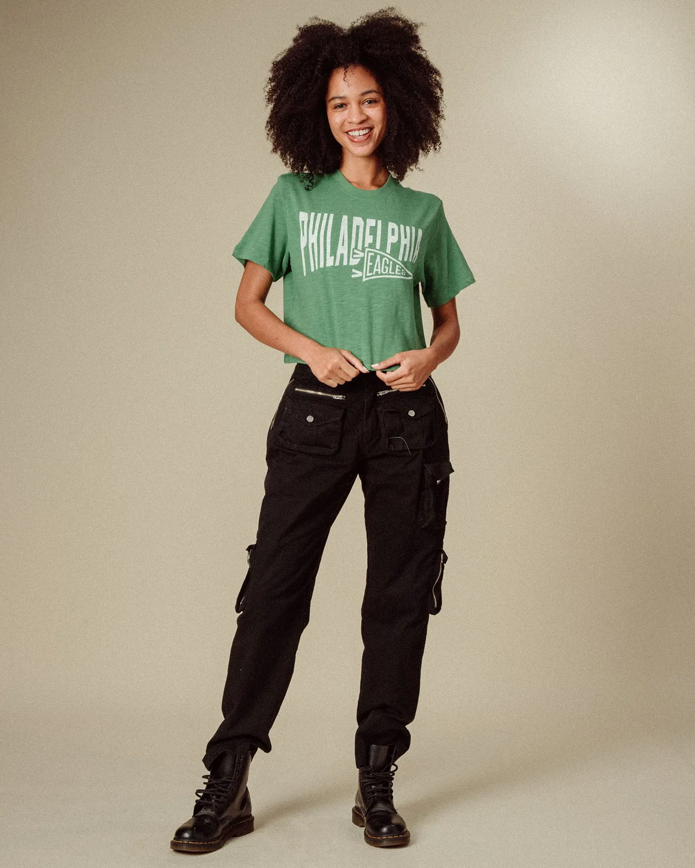 Women's Philadelphia Eagles Dual Threat Mock Neck Crop Tee